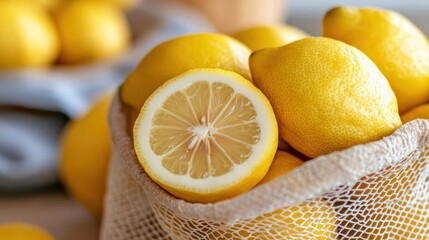 Sun kissed lemons nestled in an eco friendly bag radiating a sense of freshness and health