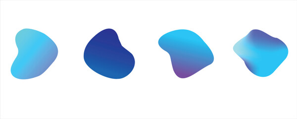 Set of abstract liquid gradient organic shapes in blue, teal, and purple; modern creative design elements for dynamic backgrounds, presentation slides, futuristic technology, web header, abstract post