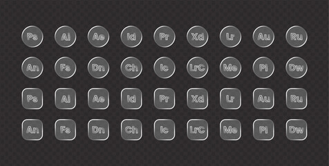 Set of glossy, dark gray icons representing periodic table element symbols