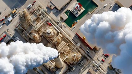 Industrial Aerial View: A captivating aerial perspective showcases an industrial complex, emitting plumes of smoke against a backdrop of the sky.