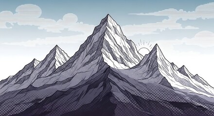 Majestic Snow-Capped Mountain Range Under a Cloudy Sky.