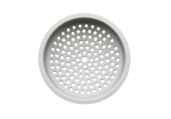 White round perforated filter disc with a detailed hole pattern isolated on transparent background