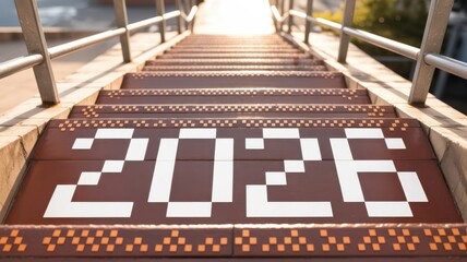 Outdoor staircase features the numerical year designation two zero two six painted on risers