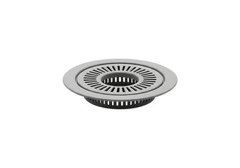 Round kitchen sink strainer component for effective drainage isolated on transparent background