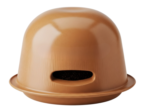 Brown plastic dome shaped object with handle isolated on transparent background