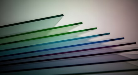Vibrant colored linear shadows cast on a smooth surface creating a harmonious gradient effect