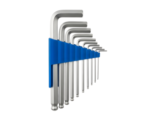 Set of hex keys or allen wrenches in blue holder isolated on transparent background