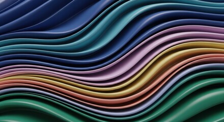 Abstract flowing multi-colored ribbons creating dynamic wave patterns with vibrant hues and smooth