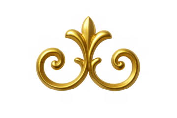 Gold baroque decorative scrollwork ornament creating a vintage design element on transparent background