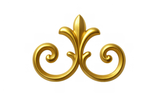 Gold baroque decorative scrollwork ornament creating a vintage design element on transparent background