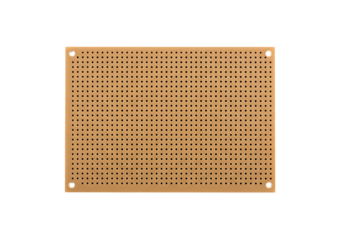 Universal electronic circuit prototyping perfboard with holes isolated on transparent background