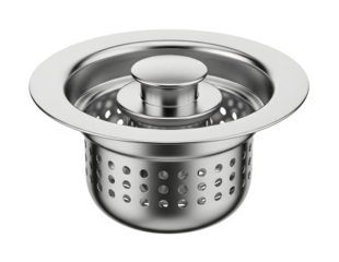 Stainless steel sink drain strainer isolated on transparent background