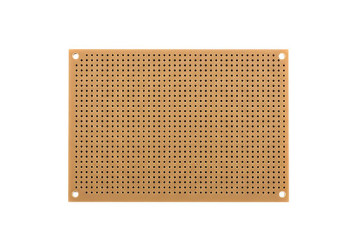 Universal electronic circuit prototyping perfboard with holes isolated on transparent background