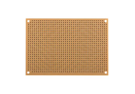 Universal electronic circuit prototyping perfboard with holes isolated on transparent background