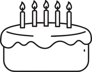 Birthday cake with five lit candles outline icon illustration