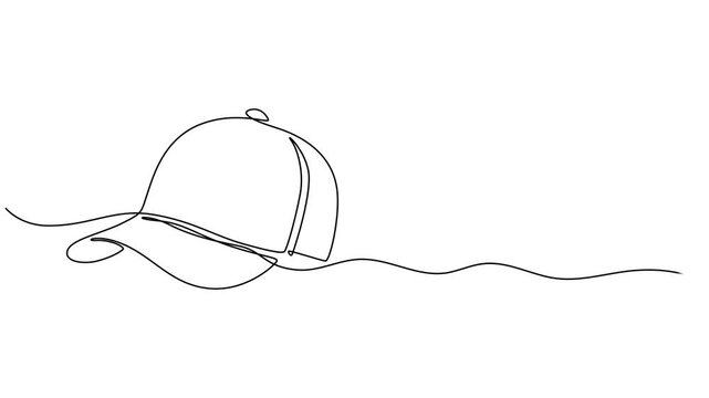 sports cap continuous one line drawing animation, Animated self drawing of continuous one line draw uniform cap or hat icon. Mockup and blank template of baseball uniform cap with side view. Modern