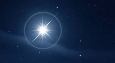 A bright star shining in a dark sky with a halo effect around it.