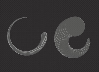 Two abstract glowing particle spiral shapes on dark background