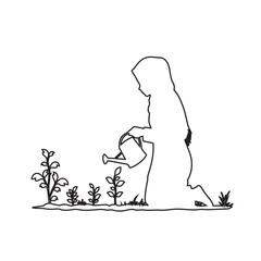 Child watering plants outline
