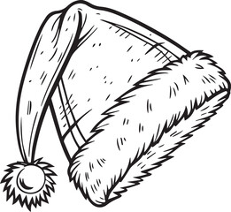 Christmas santa hat line art drawing isolated holiday season design.