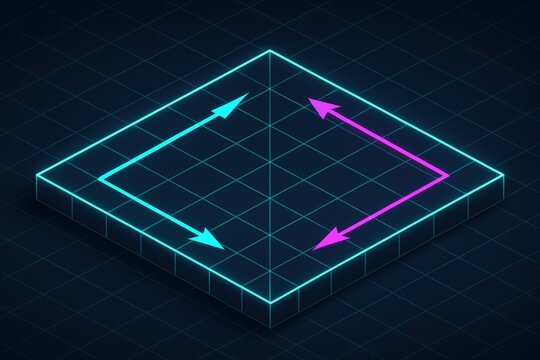 Geometric paradigm shift depicted through illuminated grid and dynamic arrows showcasing growth, technological advancement, and digital innovation