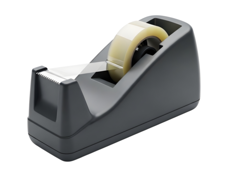 Grey tape dispenser with roll of clear tape isolated on transparent background - Powered by Adobe