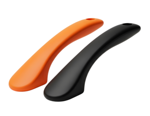 Two curved ergonomic handles one orange one black isolated on transparent background