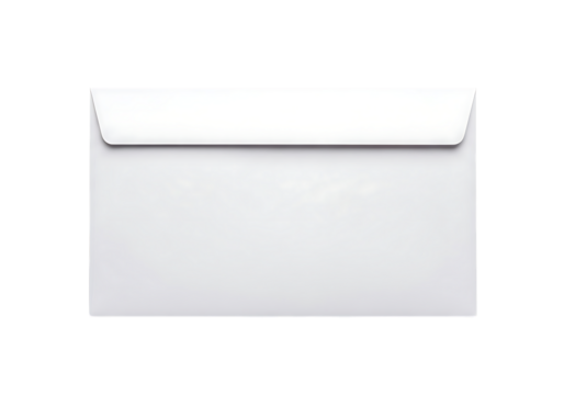 Blank white business envelope for mail or important documents isolated on transparent background