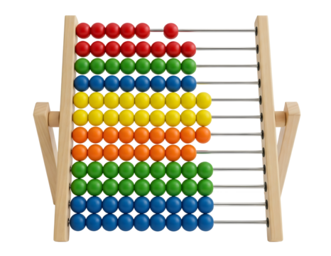 Colorful wooden abacus with beads for counting isolated on transparent background