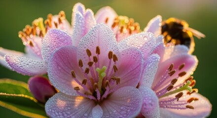 Fototapeta premium Close macro shot of fresh morning blossoms