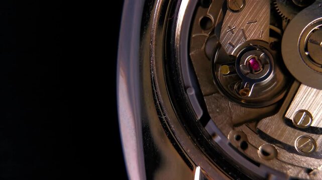 Macro Footage of Mechanical Watch Movement with Rotating Gears