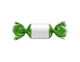 White candy with green wrappers isolated on transparent background