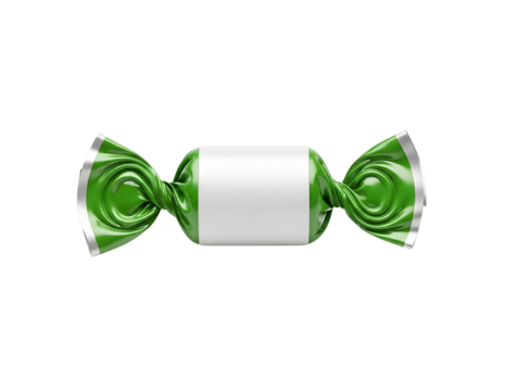 White candy with green wrappers isolated on transparent background