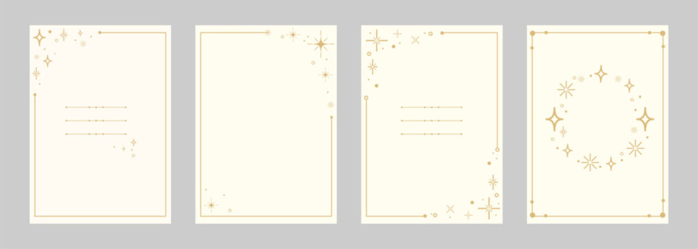 Set of elegant blank card templates with minimalist gold star borders and frames for invitations, greeting cards templates, stationery, posters, covers, brochure, announcements,digital designs.Vector - Powered by Adobe