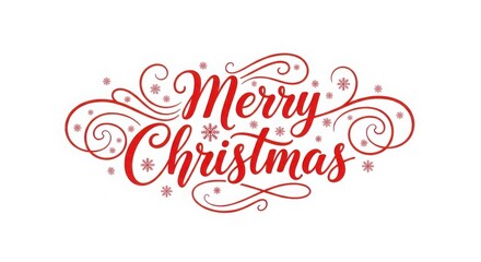 Merry christmas" red script lettering with snowflakes decoration