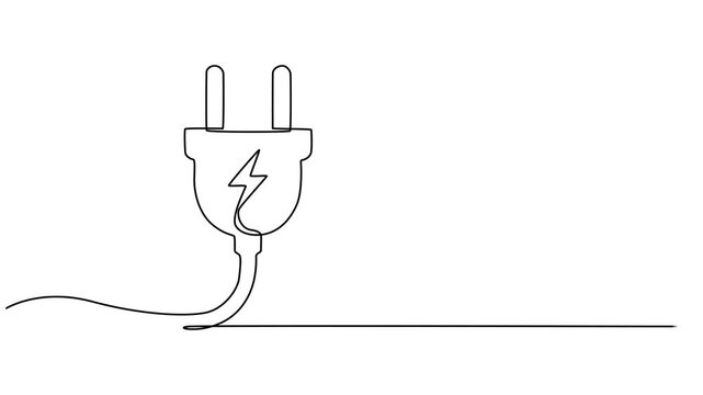 Self drawing line animation power plug Electrical continuous one single line drawn concept video, Self drawing line animation power plug Electrical continuous one single line drawn concept video, Full