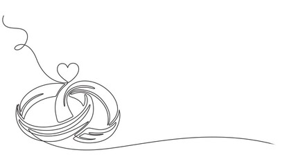 ring continuous one line drawing animation, Animation of a single line drawing of two wedding rings. Continuous contour movement of two wedding rings. Continuous video with one line, Video. Drawing