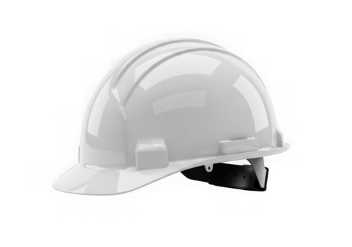 White construction safety hard hat isolated on transparent background