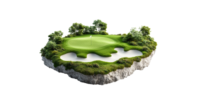 Floating Golf Island on Transparent Background