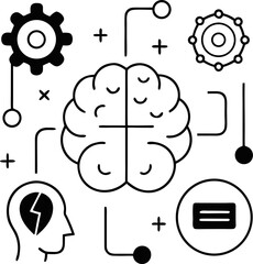Ai technology  vector  set ai brain  outline icon  on white background 