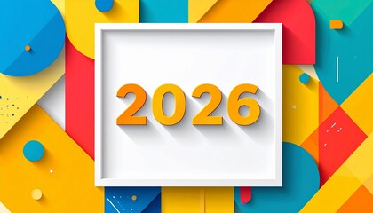 Bold 2026 typography on colorful polygon background for modern New Year celebration design.