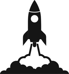 Rocket launch silhouette icon vector on white background 