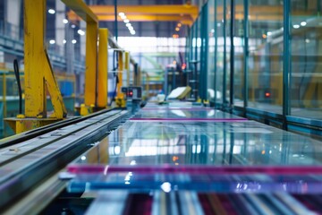 Industrial glass production line in a factory setting