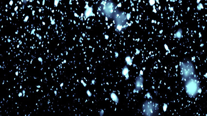 Snowfall. Winter heavy snowflakes. Overlay texture isolated black background