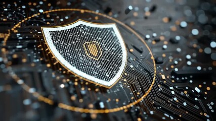 Abstract digital shield symbolizing cybersecurity amidst a network of glowing data connections - Powered by Adobe