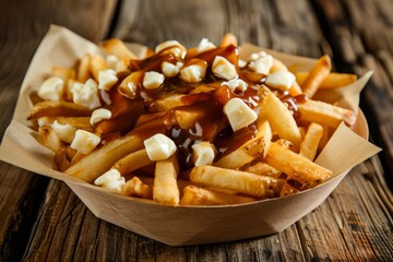 Delicious poutine with fries and cheese curds