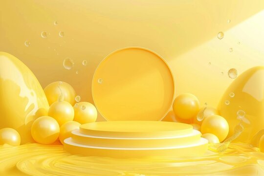 Bright yellow abstract background with spheres and bubbles - Powered by Adobe
