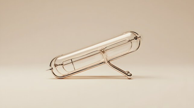A sleek metallic vibraslap with a shiny chrome frame in studio