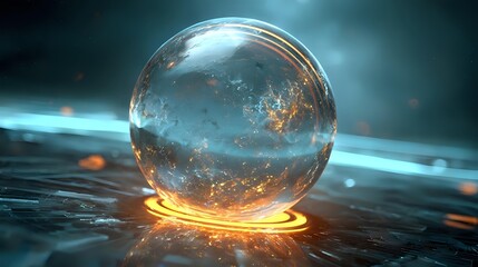 Glowing crystal ball with abstract reflections a futuristic and modern design element ideal for technology and science concepts