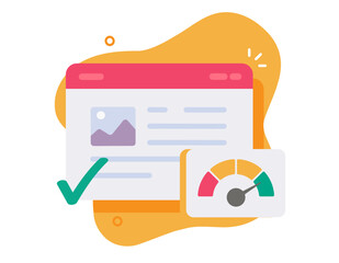 Website page load speed time icon, success web site webpage server performance as seo score test modern graphic illustration design flat cartoon, download meter technology check mark